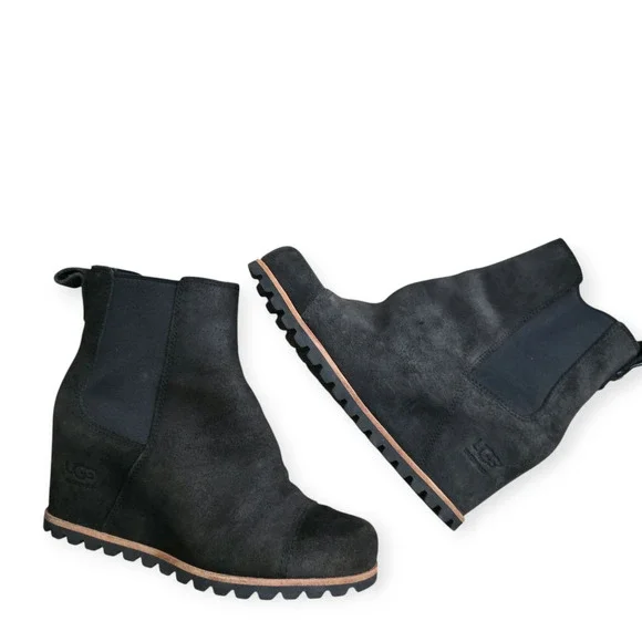 UGG Pax Waterproof Chelsea Nubuck Brown/Black Wedge Booties Women Sz 7.5 US - Picture 1 of 16